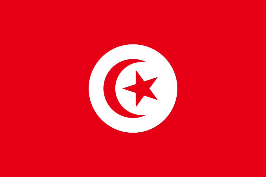 The naval ensign of the Tunisian navy from the 1830s, and national flag of Tunisia from 1959 to 1999, with a slightly thinner crescent than in the current design.