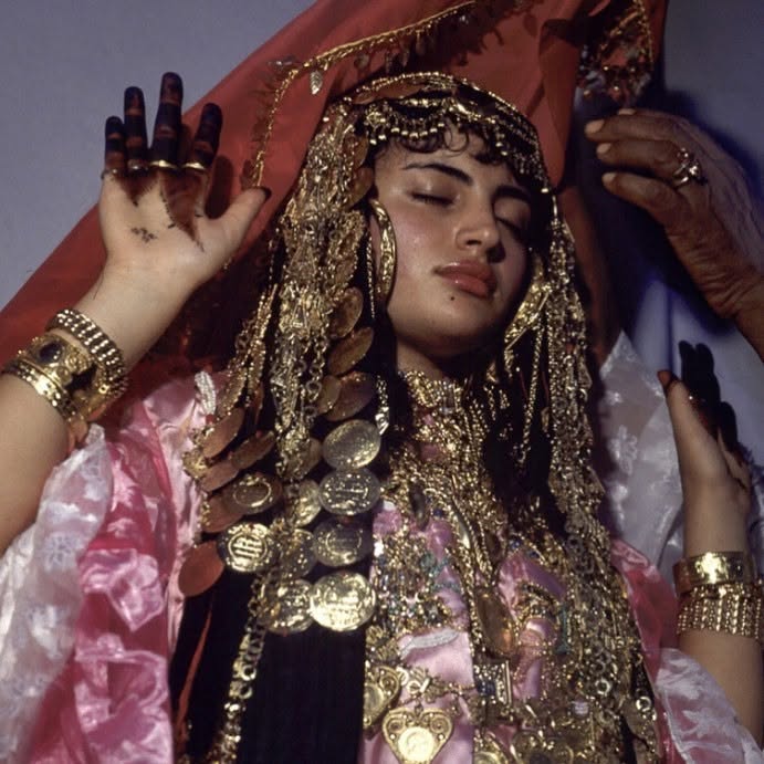 Bride from the island of Djerba, Southeastern Tunisia. Marriage Ritual in Tunisia Derived from Carthaginian Culture and Religion: Jelwa